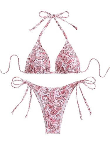 GORGLITTER Damen Bikini Set Triangle Badeanzug Bauchweg Bikini-Set Gemuster Bademode 2-teiler Neckholder Strandanzug mit Knoten Rot und Weiß M GORGLITTER Damen Bikini Set Triangle Badeanzug Bauchweg Bikini-Set Gemuster Bademode 2-teiler Neckholder Strandanzug mit Knoten Rot und Weiß M von GORGLITTER