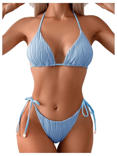 GORGLITTER Damen Bikini Set Triangle Badeanzug Zweiteiler Bikini-Set Brazilian Rückenfrei Bademode Neckholder Strandanzug Swimsuiti Set mit Knoten Blau S GORGLITTER Damen Bikini Set Triangle Badeanzug Zweiteiler Bikini-Set Brazilian Rückenfrei Bademode Neckholder Strandanzug Swimsuiti Set mit Knoten Blau S von GORGLITTER