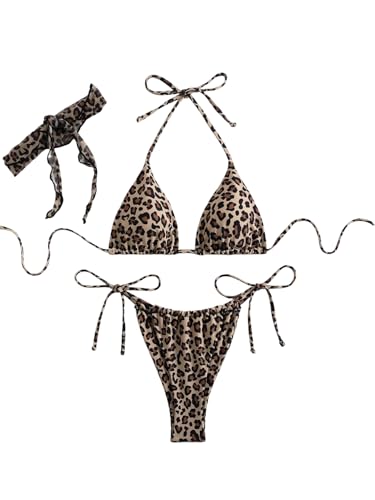 GORGLITTER Damen Bikini-Set Triangle Bademode Leoprint Neckholder Bikini Set Zweiteiler Bikinis Leo Strandanzug mit Knoten Swimsuits Badeanzug Leo M GORGLITTER Damen Bikini-Set Triangle Bademode Leoprint Neckholder Bikini Set Zweiteiler Bikinis Leo Strandanzug mit Knoten Swimsuits Badeanzug Leo M von GORGLITTER
