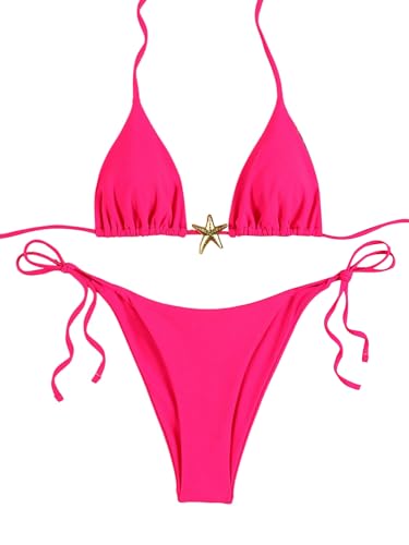 GORGLITTER Damen Bikini-Set Triangle Bikini Set Süß Badeanzug Neckholder Bikinis Hohe Taille Tangas Strand Zweiteilige Swimsuits Bademode Rosa S von GORGLITTER