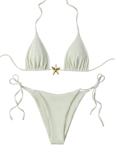 GORGLITTER Damen Bikini-Set Triangle Bikini Set Süß Badeanzug Neckholder Bikinis Hohe Taille Tangas Strand Zweiteilige Swimsuits Bademode Weiß L GORGLITTER Damen Bikini-Set Triangle Bikini Set Süß Badeanzug Neckholder Bikinis Hohe Taille Tangas Strand Zweiteilige Swimsuits Bademode Weiß L von GORGLITTER
