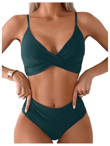 GORGLITTER Damen Bikini-Set Zweiteiliger Bikini Sets Swimsuits Einfarbig Badeanzug Bauchweg Hohe Taille Bademode Strandanzug Dunkelgrün L GORGLITTER Damen Bikini-Set Zweiteiliger Bikini Sets Swimsuits Einfarbig Badeanzug Bauchweg Hohe Taille Bademode Strandanzug Dunkelgrün L von GORGLITTER