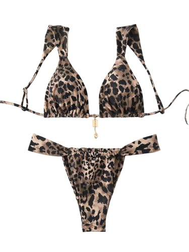 GORGLITTER Damen Bikini Sets Leoparden Badeanzug Zweiteiliger Bikini-Set Y2K Bademode Sommer Triangel Swimmsuit Strand Outfit Leo S von GORGLITTER