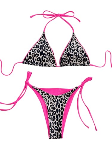 GORGLITTER Damen Bikini-Sets Leopardmuster Bikini Set Modisch Neckholder Triangle Swimsuits Zweiteilige Badeanzug Rückenfrei Bikinis Bademode Heißes Pink und Leo XS GORGLITTER Damen Bikini-Sets Leopardmuster Bikini Set Modisch Neckholder Triangle Swimsuits Zweiteilige Badeanzug Rückenfrei Bikinis Bademode Heißes Pink und Leo XS von GORGLITTER