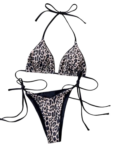 GORGLITTER Damen Bikini-Sets Leopardmuster Bikini Set Modisch Neckholder Triangle Swimsuits Zweiteilige Badeanzug Rückenfrei Bikinis Bademode Schwarz und Leo L GORGLITTER Damen Bikini-Sets Leopardmuster Bikini Set Modisch Neckholder Triangle Swimsuits Zweiteilige Badeanzug Rückenfrei Bikinis Bademode Schwarz und Leo L von GORGLITTER