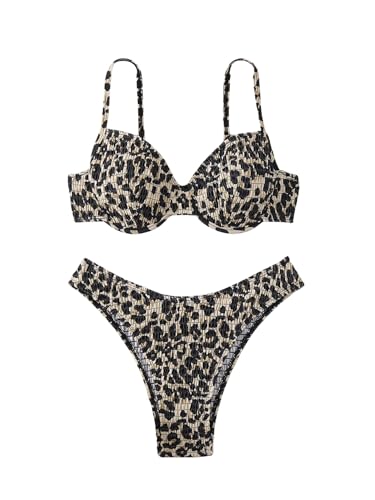 GORGLITTER Damen Bikini Sets Push Up Badeanzug mit Leopardmuster Bademode Zweiteiliger Swimmsuit Strandmode Tangas Strand Outfit Set Leo M von GORGLITTER