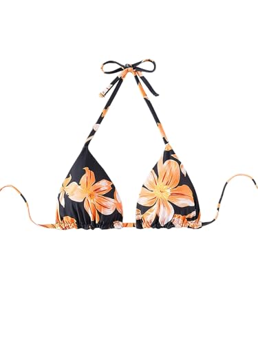 GORGLITTER Damen Bikini-Top Blumenmuster Bikinioberteile Neckholder Bikini Top Rückenfrei Strandtop Böhmisch Bikini-Oberteil Micro Bikinis Strand Outfits Gelb M von GORGLITTER