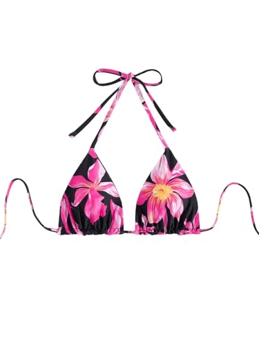 GORGLITTER Damen Bikini-Top Blumenmuster Bikinioberteile Neckholder Bikini Top Rückenfrei Strandtop Böhmisch Bikini-Oberteil Micro Bikinis Strand Outfits Schwarz L von GORGLITTER