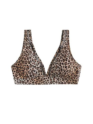 GORGLITTER Damen Bikini-Top Leopardenmuster Bikini Oberteile V Ausschnitt Bikini Tops Mikro Bikinioberteile Bügellos Bikinis Beachwear Swimwear Urlaub Outfit Leo XL von GORGLITTER
