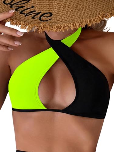 GORGLITTER Damen Bikini Top Neckholder Bikinioberteil Überkreuz Badetop Cut Out Bikini-Top Sommer Swimwear Ärmelloses Strandtop Bikini Oberteil Strand Outfits Senfgelb S von GORGLITTER