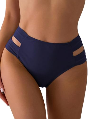 GORGLITTER Damen Bikini Unterteil Hohe Taille Bikinihose Sommer Strand Bikini Bottom Cut Outs Bikinishort Bikinislip Dunkelblau L von GORGLITTER