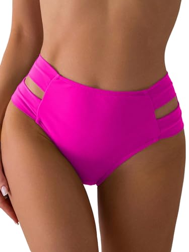 GORGLITTER Damen Bikini Unterteil Hohe Taille Bikinihose Sommer Strand Bikini Bottom Cut Outs Bikinishort Bikinislip Heißes Pink S von GORGLITTER