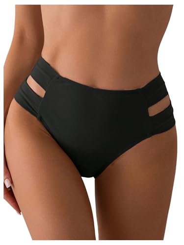 GORGLITTER Damen Bikini Unterteil Hohe Taille Bikinihose Sommer Strand Bikini Bottom Cut Outs Bikinishort Bikinislip Schwarz M von GORGLITTER