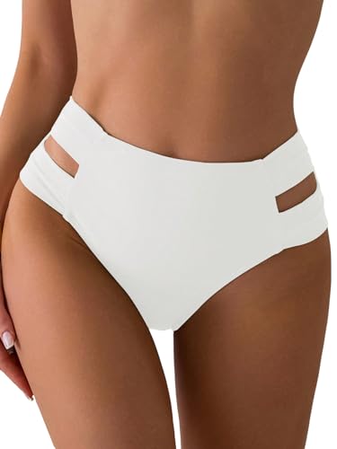 GORGLITTER Damen Bikini Unterteil Hohe Taille Bikinihose Sommer Strand Bikini Bottom Cut Outs Bikinishort Bikinislip Weiß M von GORGLITTER