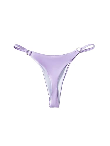 GORGLITTER Damen Bikini Unterteil Tanga Bikinihose Bikini Bottom mit Ring Bindung Bikinislip Mauve Lila M von GORGLITTER