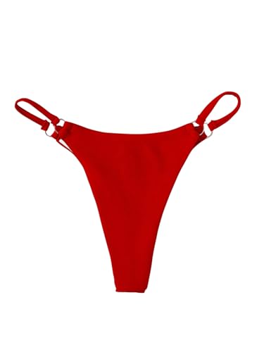 GORGLITTER Damen Bikini Unterteil Tanga Bikinihose Bikini Bottom mit Ring Bindung Bikinislip Rot M von GORGLITTER