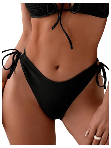 GORGLITTER Damen Bikini Unterteil Tanga Bikinihose Hohe Taille Bikini Bottom Bademode Unterteil mit Band Strand Bikinislip Schwarz S von GORGLITTER