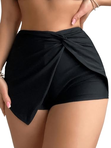 GORGLITTER Damen Bikini Unterteil Twist-Front Bikinihose Sommer Hohe Taille Strand Bikini Bottom Bikinishort Strandshorts Sommershorts Badeshorts Schwarz S von GORGLITTER
