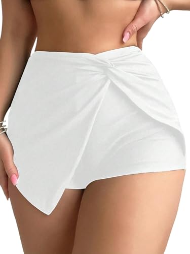 GORGLITTER Damen Bikini Unterteil Twist-Front Bikinihose Sommer Hohe Taille Strand Bikini Bottom Bikinishort Strandshorts Sommershorts Badeshorts Weiß XS von GORGLITTER