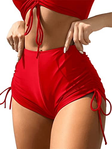 GORGLITTER Damen Bikinishorts Bikini Höschen Bikini-Unterteil High Waist Bikinihose Bikini Bottoms Badehose mit Schnürzug Rot M von GORGLITTER