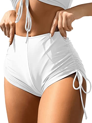 GORGLITTER Damen Bikinishorts Bikini Höschen Bikini-Unterteil High Waist Bikinihose Bikini Bottoms Badehose mit Schnürzug Weiß S von GORGLITTER