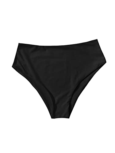 GORGLITTER Damen Bikinihose Bikini Höschen Bikini-Unterteil High Waist Bikinishorts Bikini Bottoms Badehose mit hoher Taille Schwarz M von GORGLITTER