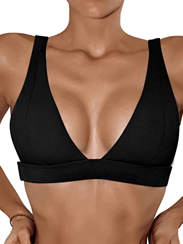 GORGLITTER Damen Bikinioberteil Bügellos Bikinis V Ausschnitt Bikini Oberteil Swimwear Bikinitop Schwarz XS von GORGLITTER