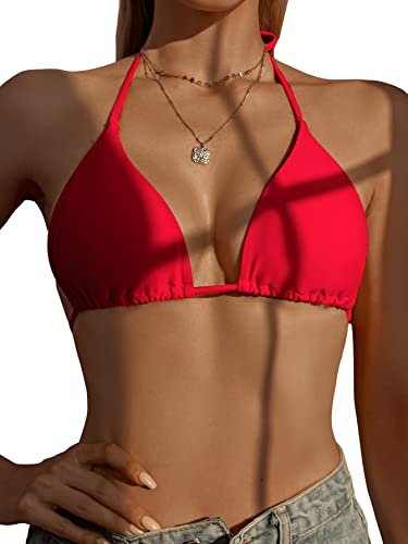 GORGLITTER Damen Bikinioberteil Triangel Bikinis Neckholder Bikini Oberteil Swimwear Triangel Bikinitop mit Knoten Rot M von GORGLITTER