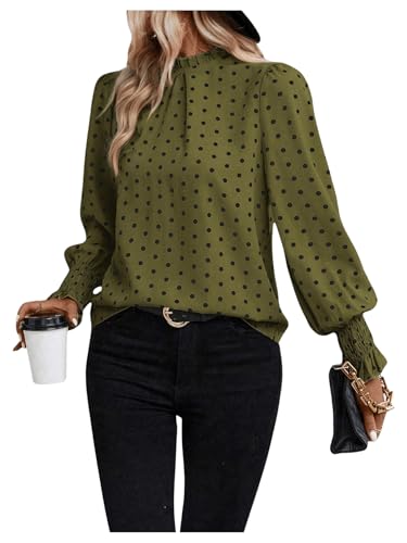 GORGLITTER Damen Bluse Elegant Blusetop Office Bluseshirt mit Bishop Ärmel Tunika Vintage Oberteil Blusehemd Armeegrün XS GORGLITTER Damen Bluse Elegant Blusetop Office Bluseshirt mit Bishop Ärmel Tunika Vintage Oberteil Blusehemd Armeegrün XS von GORGLITTER