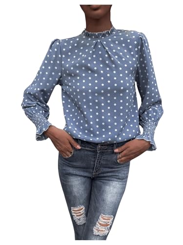 GORGLITTER Damen Bluse Elegant Blusetop Office Bluseshirt mit Bishop Ärmel Tunika Vintage Oberteil Blusehemd Blau XL von GORGLITTER