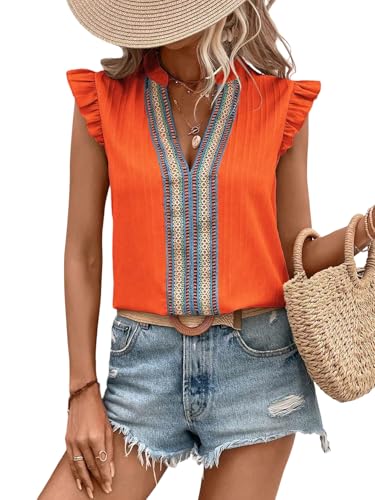 GORGLITTER Damen Bluse Kurzarm Elegant Hemdbluse Sommer Oberteile mit V-Ausschnitt Bluseshirt mit Volant Ärmel Bohotop Summer Outfit Orange gebrannt M GORGLITTER Damen Bluse Kurzarm Elegant Hemdbluse Sommer Oberteile mit V-Ausschnitt Bluseshirt mit Volant Ärmel Bohotop Summer Outfit Orange gebrannt M von GORGLITTER