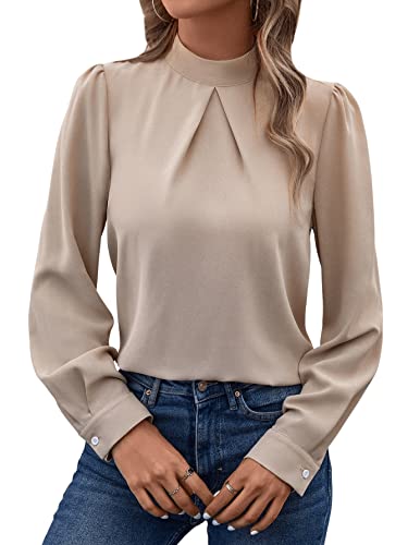 GORGLITTER Damen Blusen Elegant Hemdbluse Stehkragen Chiffonbluse OL Business Oberteil Aprikosenfarben S von GORGLITTER