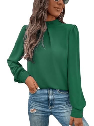 GORGLITTER Damen Blusen Elegant Hemdbluse Stehkragen Chiffonbluse OL Business Oberteil Grün S von GORGLITTER