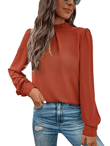 GORGLITTER Damen Blusen Elegant Hemdbluse Stehkragen Chiffonbluse OL Business Oberteil Orange gebrannt L von GORGLITTER