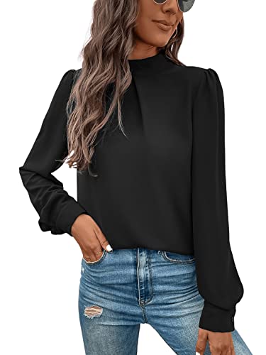 GORGLITTER Damen Blusen Elegant Hemdbluse Stehkragen Chiffonbluse OL Business Oberteil Schwarz L von GORGLITTER