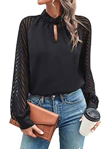GORGLITTER Damen Blusen Elegant Hemdbluse Mesh Raglanärmel Oberteil Langarmshirt Business Outfit Blusetop Schwarz M GORGLITTER Damen Blusen Elegant Hemdbluse Mesh Raglanärmel Oberteil Langarmshirt Business Outfit Blusetop Schwarz M von GORGLITTER