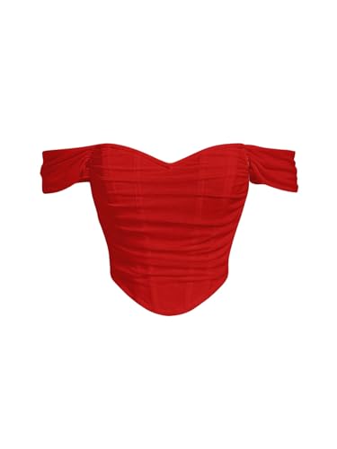 GORGLITTER Damen Blusen Elegant Schulterfrei Oberteile Bauchfrei Crop Top Y2K Sommertop Partytop Casualtop Rot XS von GORGLITTER