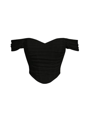GORGLITTER Damen Blusen Elegant Schulterfrei Oberteile Bauchfrei Crop Top Y2K Sommertop Partytop Casualtop Schwarz S von GORGLITTER