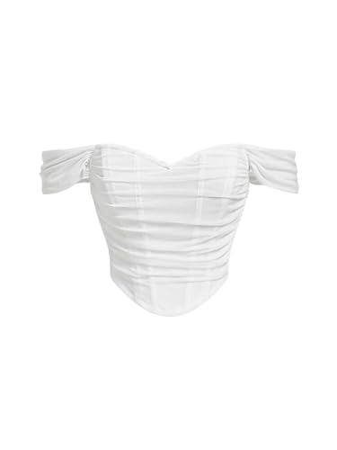 GORGLITTER Damen Blusen Elegant Schulterfrei Oberteile Bauchfrei Crop Top Y2K Sommertop Partytop Casualtop Weiß L von GORGLITTER