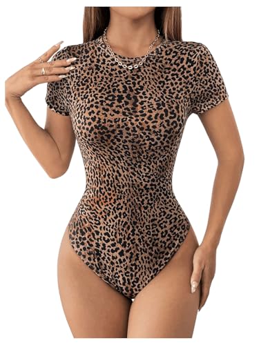 GORGLITTER Damen Body Bodysuit Y2K Oberteil mit Leopardmuster Bodys Party Top Festival Bodys Freizeit Bodies Leoparden Oberteile Leo XS von GORGLITTER