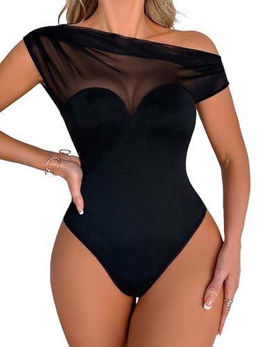GORGLITTER Damen Bodysuit Ärmellose Bodys Durchsichtiges Body Elegant Blusenbody Sommer Meshbody Asymmetrische Mesh Bodies Bodysuits Damenbody Schwarz L GORGLITTER Damen Bodysuit Ärmellose Bodys Durchsichtiges Body Elegant Blusenbody Sommer Meshbody Asymmetrische Mesh Bodies Bodysuits Damenbody Schwarz L von GORGLITTER