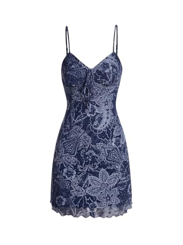 GORGLITTER Damen Boho Kleid Sommer Minikleid Mit Blumenmuster Vintage Cami Kleider Netz Ärmellos Freizeitkleid Kurz Spaghettiträger Kleid Mit Wellensaum Dunkelblau M GORGLITTER Damen Boho Kleid Sommer Minikleid Mit Blumenmuster Vintage Cami Kleider Netz Ärmellos Freizeitkleid Kurz Spaghettiträger Kleid Mit Wellensaum Dunkelblau M von GORGLITTER