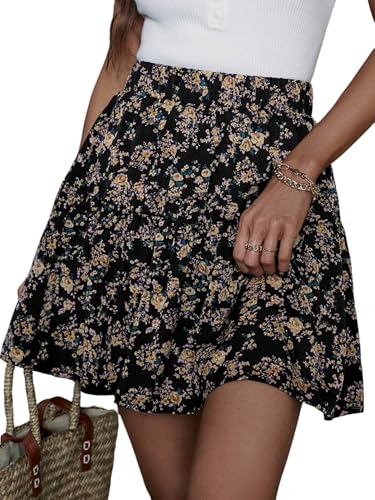 GORGLITTER Damen Boho Rock Sommer Kurz Röcke mit Blumenmuster Strandrock mit Rüschen A-Linie Minirock Hohe Taille Blumen Sommerrock Schwarz M GORGLITTER Damen Boho Rock Sommer Kurz Röcke mit Blumenmuster Strandrock mit Rüschen A-Linie Minirock Hohe Taille Blumen Sommerrock Schwarz M von GORGLITTER