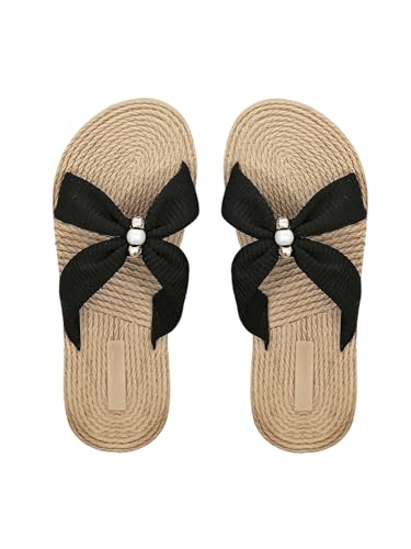GORGLITTER Damen Boho Sandalen Flache Sandaletten Offene Zehe Freizeitsandals mit Dicken Boden Sommerschuhe Outdoor Sandals Urlaub Strandsandalen Schwarz CN39 von GORGLITTER