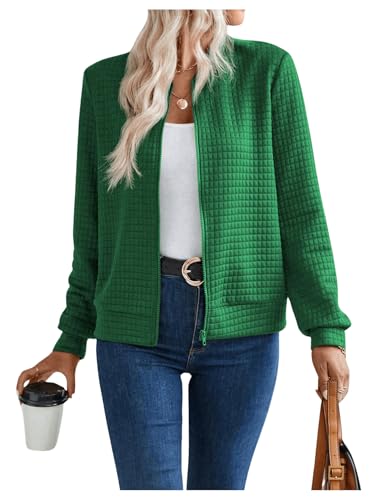 GORGLITTER Damen Bomberjacke Baseball-Kragen Jacken Casual Jacke Fliegerjacke Pilotenjacke Bomber Jacket Übergangsjacke Freizeitjacke mit Zip Grün M von GORGLITTER