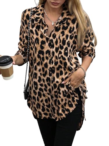 GORGLITTER Damen Button-down Blusen Elegant Langarm Hemd mit Leopardenmuster Tunika Hemdbluse Luftig Blusenshirt Langarmshirt Herbst Winter Leopardenparden M GORGLITTER Damen Button-down Blusen Elegant Langarm Hemd mit Leopardenmuster Tunika Hemdbluse Luftig Blusenshirt Langarmshirt Herbst Winter Leopardenparden M von GORGLITTER