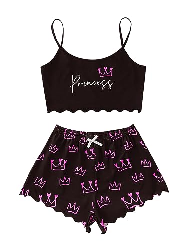 GORGLITTER Damen Cami Schlafanzug Set Spaghettiträger Crop Top Short Sets Süßer Pyjama Set Sommer Schlafanzüge Schlafi Heißes Pink L von GORGLITTER