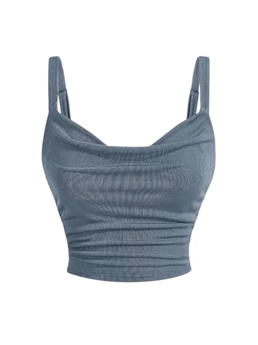 GORGLITTER Damen Camisole Top Bauchfreies Freizeittop Drapiert Ärmelloses Oberteil Spaghettiträger Tops Geschnürt Rückenfreie Trägertops Sommer Partytop Dunkelblau M von GORGLITTER