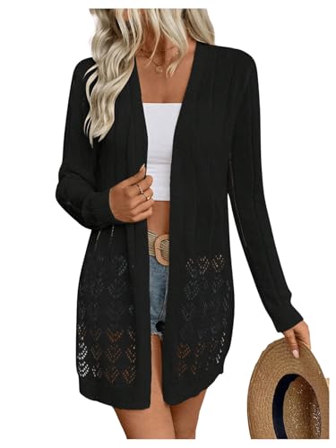 GORGLITTER Damen Cardigan Strickjacke Pullover Dünne Jacke Pulli Open-Front Cardigans Strick Sweater mit Hohlmuster Schwarz M GORGLITTER Damen Cardigan Strickjacke Pullover Dünne Jacke Pulli Open-Front Cardigans Strick Sweater mit Hohlmuster Schwarz M von GORGLITTER