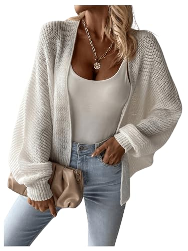 GORGLITTER Damen Cardigan Übergrößen Strickjacke Pullover Drop Shoulder Pulli Open-Front Cardigan Strick Sweater mit Fledermausärmeln Beige M von GORGLITTER